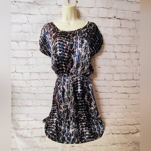 Aqua Skater A Line Purple Blue Leopard Smock Dress Small